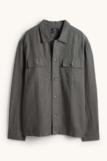 Hommes - Veste-chemise - relaxed fit - col kent - lin mélangé - vert