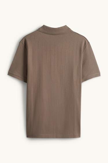 Men - Polo shirt - relaxed fit - ribbed - textured - dark brown