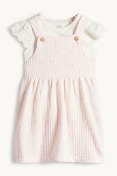 Baby Mädchen - Baby-Outfit - Broderie Anglaise - 2 teilig - weiss / rosa