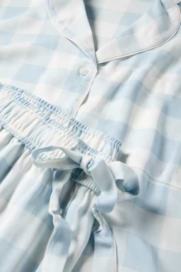 Damen - Viskose-Pyjama - kariert - hellblau