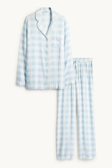 Damen - Viskose-Pyjama - kariert - hellblau