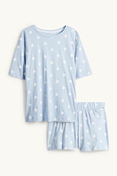 Damen - Shorty-Pyjama - gepunktet - hellblau