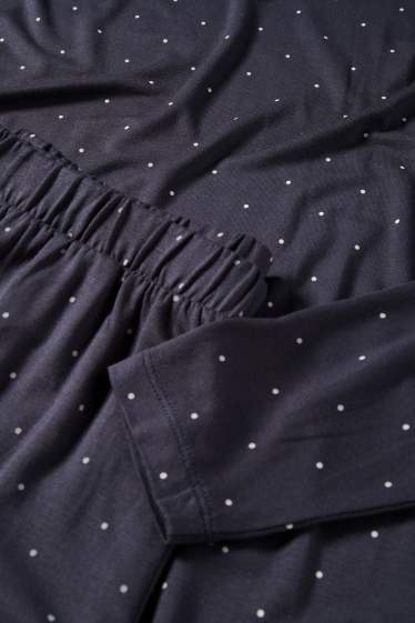Dames - Pyjama van viscose - met stippen - donkerblauw