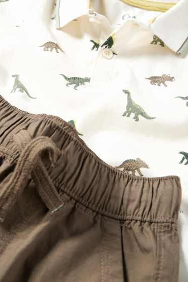 Kinder Buben - Dino - Set - Poloshirt und Shorts - 2 teilig - grün / cremeweiß