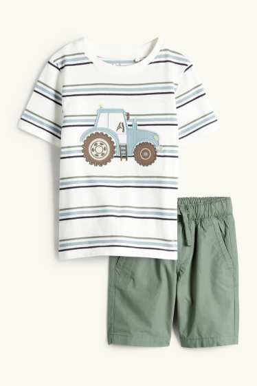 Enfants garçons - Tracteur - ensemble - T-shirt et short - 2 pièces - blanc / vert