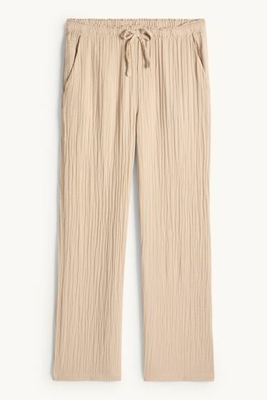 Dámské - Plátěné kalhoty - mid waist - loose fit - béžová