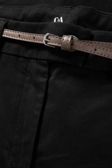 Women - Bermuda shorts with belt - mid-rise waist - black