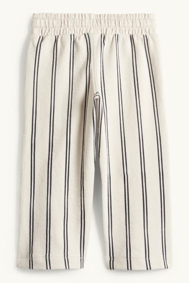 Děti - chlapci - Teplákové kalhoty - pruhované - strukturované - krémově bílá