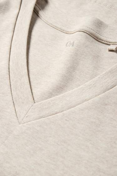 Damen - T-Shirt mit V-Ausschnitt - Slim Fit - beige