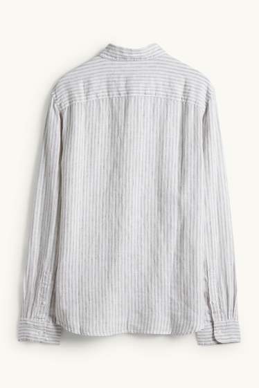 Hommes - Chemise en lin - regular fit - col Kent - à rayures - blanc crème