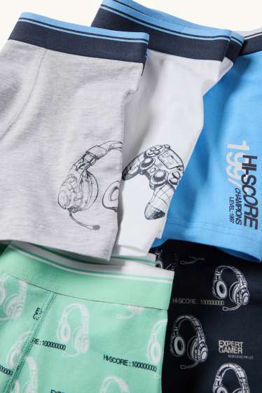 Bambini - Confezione da 5 - videogiochi - boxer - azzurro