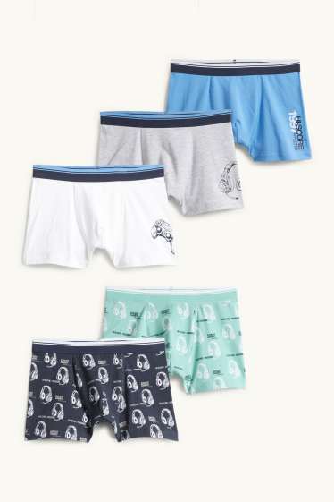 Bambini - Confezione da 5 - videogiochi - boxer - azzurro