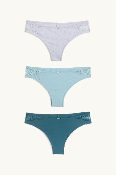 Damen - Multipack 3er - Brazilian Slip - weiss / türkis