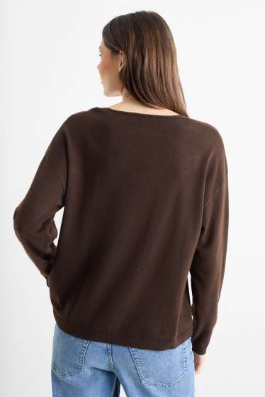 Dona - Jersei amb coll en punta - marró fosc