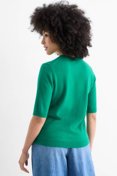 Femmes - Pull en maille en cachemire - manches courtes - vert
