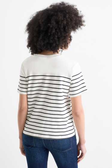 Femmes - T-shirt - regular fit - à rayures - bleu foncé / blanc