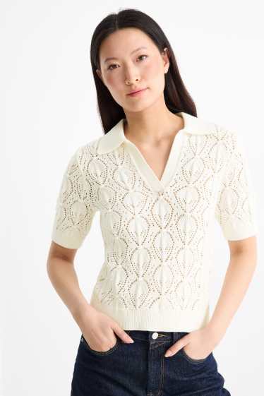 Women - Knitted jumper - short sleeve - cremewhite