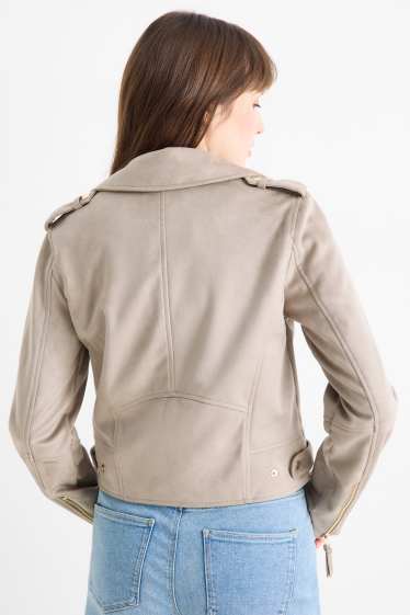 Dames - Bikerjack - imitatiesuède - grijs