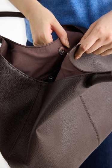 Damen - Großer Shopper - Lederimitat - dunkelbraun