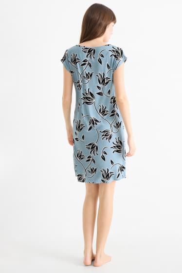 Dames - Nachthemd van viscose - gebloemd - blauw
