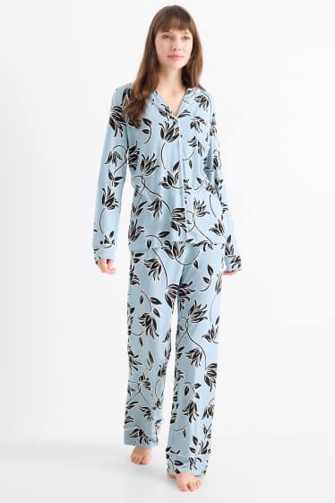 Damen - Viskose-Pyjama - geblümt - blau
