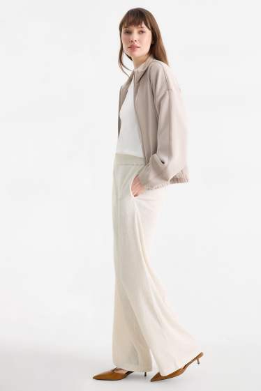 Mujer - Pantalón de jersey - mid waist - wide leg - con textura - beige claro