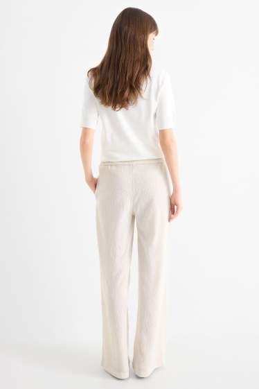 Mujer - Pantalón de jersey - mid waist - wide leg - con textura - beige claro
