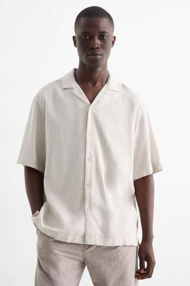 Pánské - Košile s lněným podílem - relaxed fit - klopový límec - světle béžová