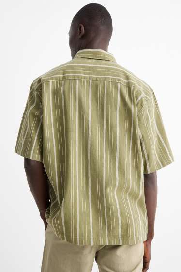 Hommes - Chemise - relaxed fit - col kent - lin mélangé - à rayures - vert