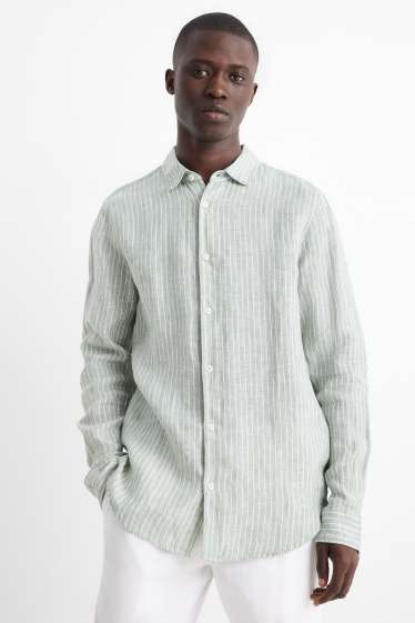 Bărbați - Cămașă de in - regular fit - guler Kent - cu dungi - verde deschis