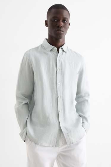 Men - Linen shirt - regular fit - kent collar - light gray