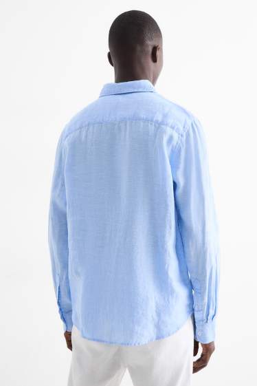 Hommes - Chemise en lin - regular fit - col kent - bleu clair