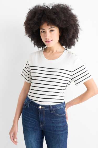 Femmes - T-shirt - regular fit - à rayures - bleu foncé / blanc