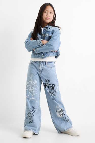 Bambine - Graffiti - jeans a gamba larga - jeans azzurro