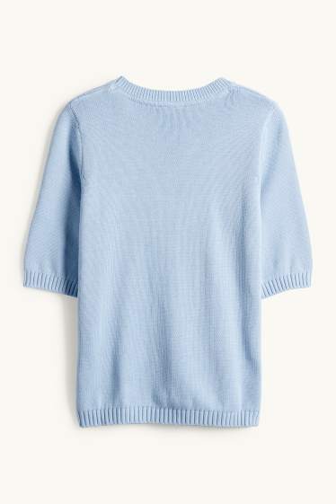 Damen - Strickpullover - kurzarm - hellblau
