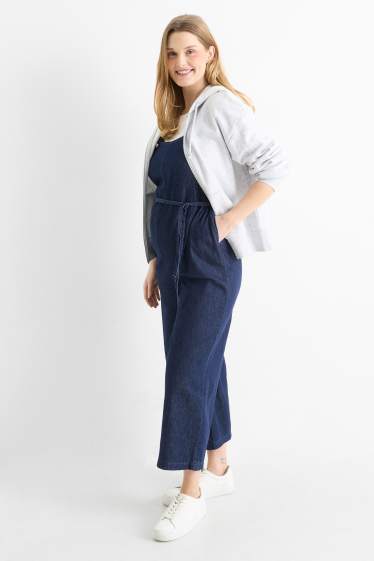 Dames - Zwangerschapstuinbroek van denim - jeansdonkerblauw