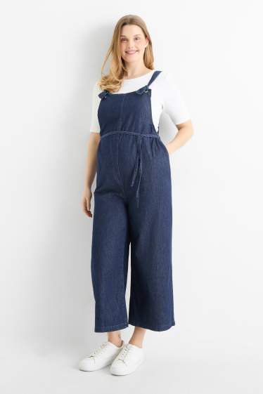 Dames - Zwangerschapstuinbroek van denim - jeansdonkerblauw