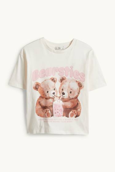 Kinder Mädchen - Teddybär - Kurzarmshirt - cremefarben