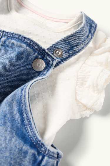 Baby: meisjes - Bloemetje - baby-outfit met haakwerk - 2-delig - wit / blauw