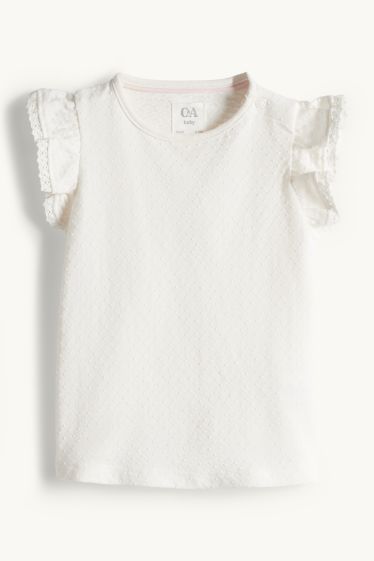 Baby: meisjes - Bloemetje - baby-outfit met haakwerk - 2-delig - wit / blauw