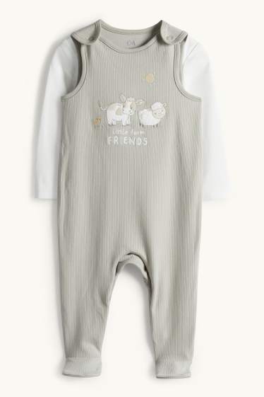 Nadó nen - Ovella, vaca i pollet - conjunt de pijama sencer - 2 peces - blanc/gris
