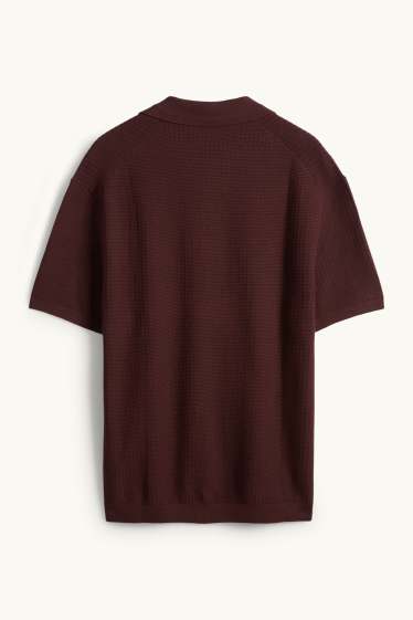 Heren - Gebreid poloshirt - relaxed fit - met structuur - bordeaux