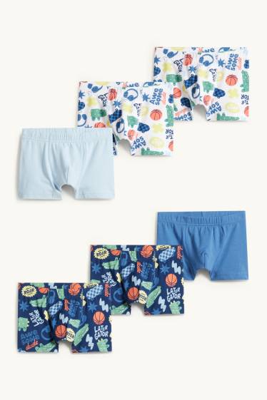 Kinderen: jongens - Set van 6 - alligator en skateboard - boxershort - blauw