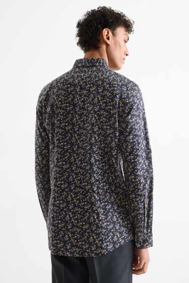 Men - Business shirt - slim fit - kent collar - easy-iron - patterned - dark blue