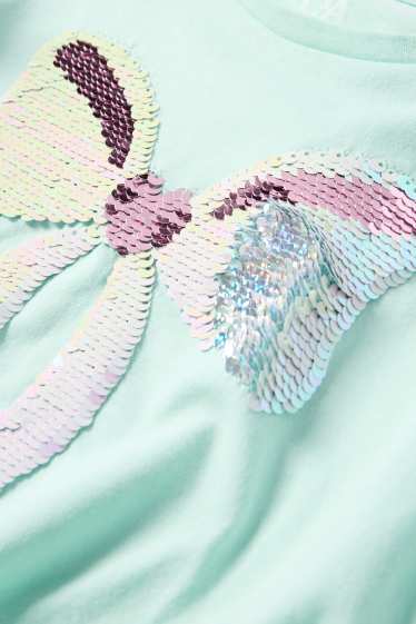Bambine - Fiocco - t-shirt con nodo - effetto brillante - verde menta