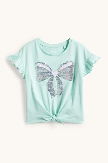 Bambine - Fiocco - t-shirt con nodo - effetto brillante - verde menta