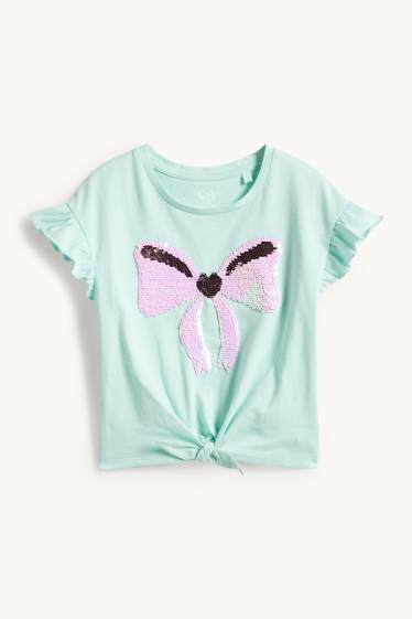 Bambine - Fiocco - t-shirt con nodo - effetto brillante - verde menta