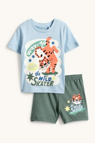 Children Boys - Skateboarder tiger - short pyjamas - 2 piece - light blue