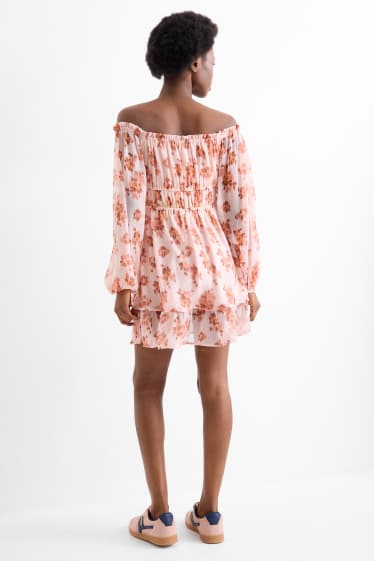 Women - Empire dress - floral - textured - dark rose