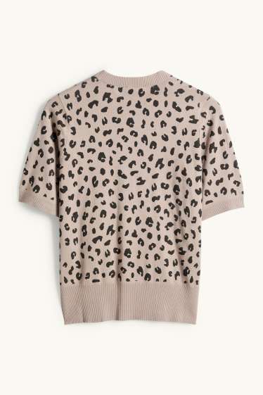 Femei - Pulover din tricot - mânecă scurtă - imprimeu de leopard - negru / nej